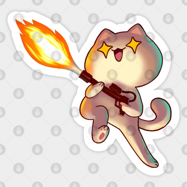 Flamethrower Cat Sticker by vooolatility